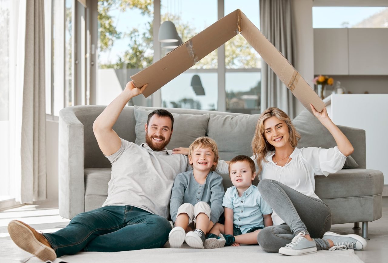 A family under a symbolic roof